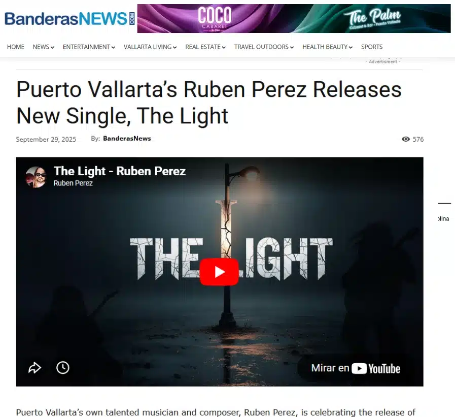 Puerto Vallarta’s Ruben Perez Releases New Single, The Light